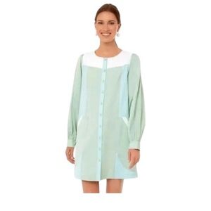 Tuckernuck Pomander Place Elliot sea green Long Sleeve Button-Front Dress Sz XXL